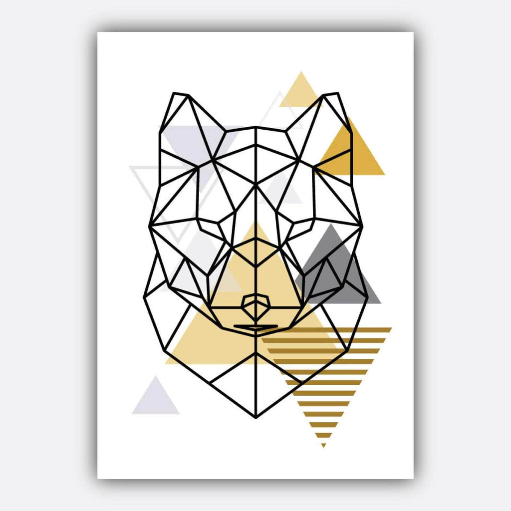 Set of 3 Scandinavian GEOMETRIC YELLOW & Grey FOX and Triangles set Modern Art Prints Wall Pictures Posters Artwork Poly Line Art