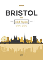 BRISTOL Skyline, Bristol Cityscape England, Yellow and Grey Art Print wall Art PRINT poster artwork home decor