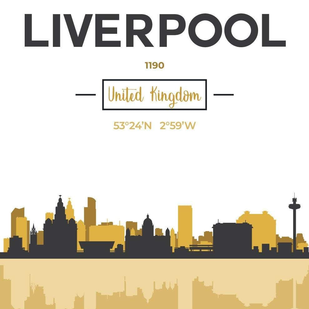 LIVERPOOL Skyline, Liverpool Cityscape England, Yellow and Grey Art Print wall Art PRINT poster artwork home decor
