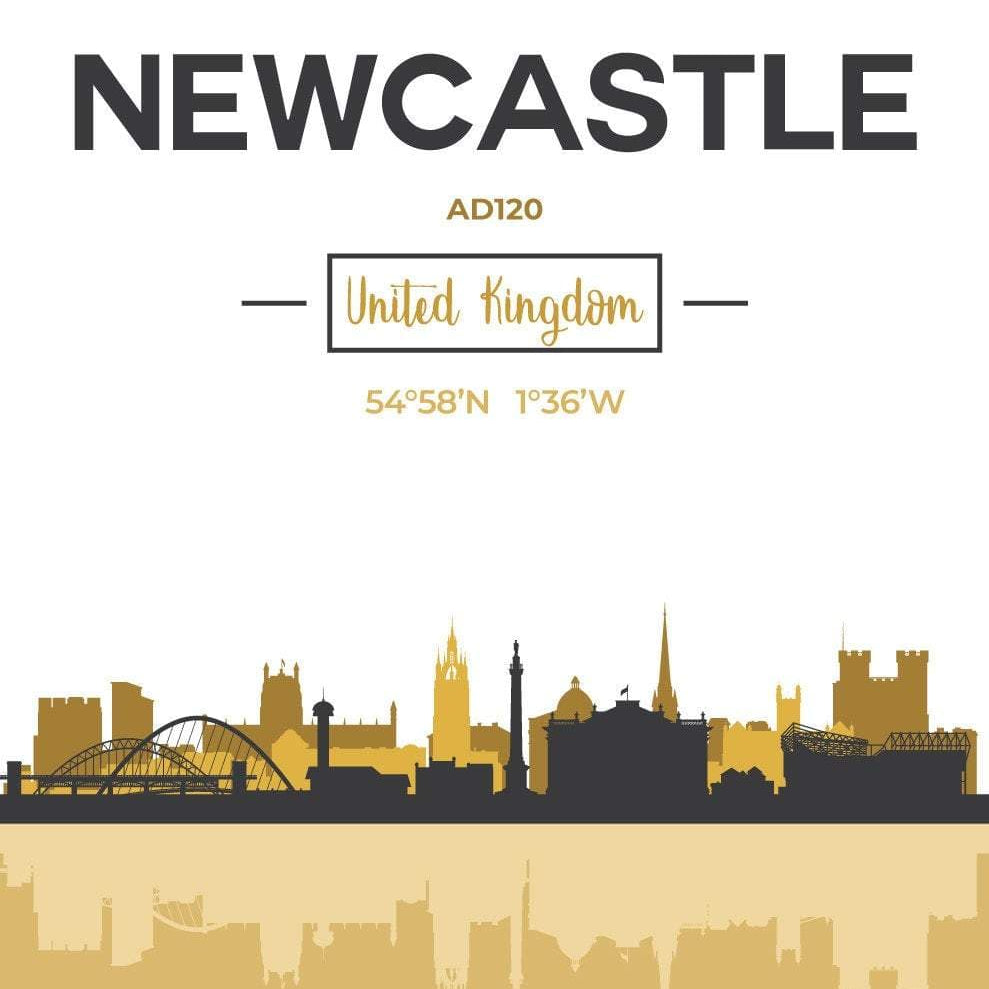 NEWCASTLE Skyline, Newcastle Cityscape England, Yellow and Grey Art Print wall Art PRINT poster artwork home decor