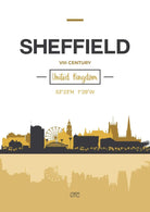 SHEFFIELD Skyline, Sheffield Cityscape England, Yellow and Grey Art Print wall Art PRINT poster artwork home decor