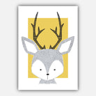 NURSERY Set of 5 FOREST Animals Gallery Wall Art Prints Yellow ORIGINAL Scandinavian Style Deer Bear Fox Owl Rabbit Picture Posters Artwork