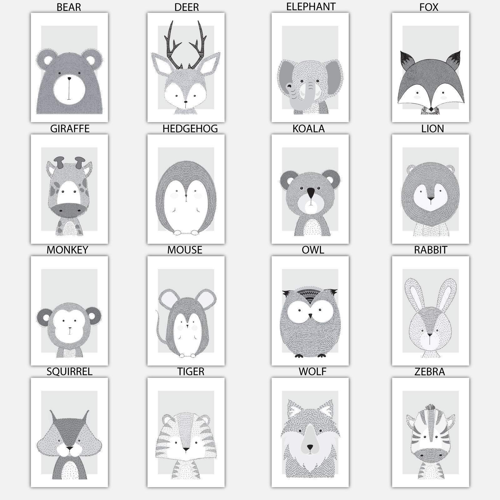 NURSERY Set CHOOSE any 5 Colours and Animals Create your own UNIQUE Gallery Wall Art Prints Original Scandinavian Style Posters Artwork