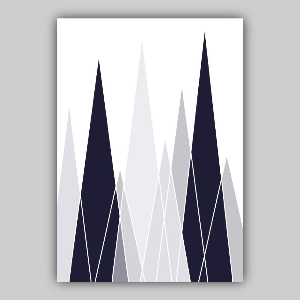 Set of 5 Scandinavian GEOMETRIC Gallery Wall Art Navy Blue and Grey Art Prints STAG head Mountains Wall Pictures Posters Artwork