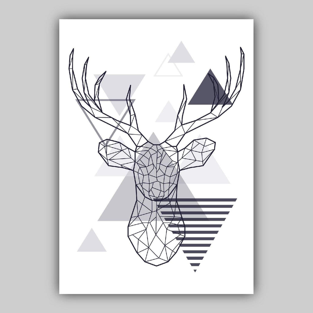 Set of 5 Scandinavian GEOMETRIC Gallery Wall Art Navy Blue and Grey Art Prints STAG head Mountains Wall Pictures Posters Artwork