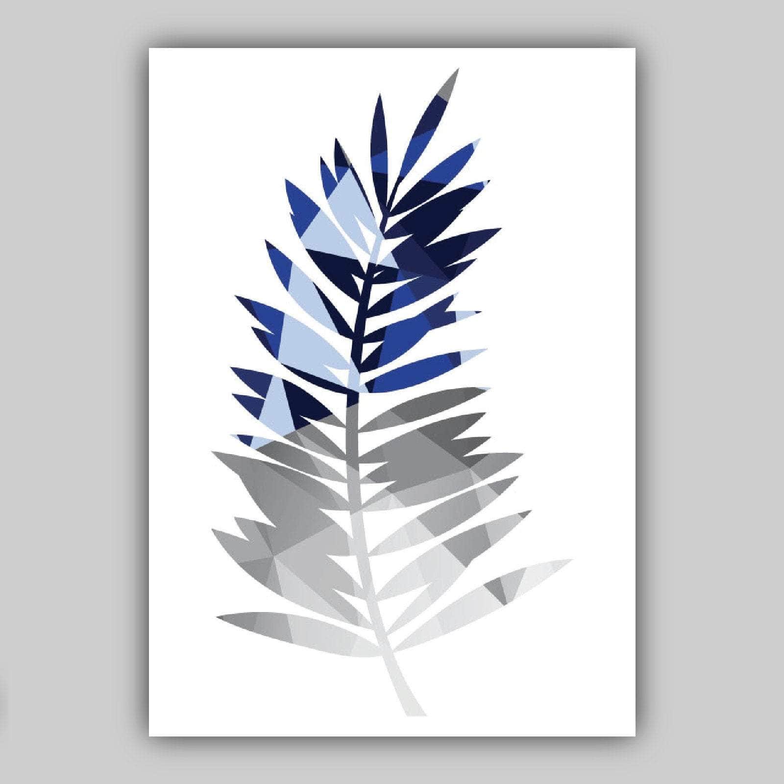 GEOMETRIC set of 3 NAVY Blue & Grey Art Prints Tropical LEAVES