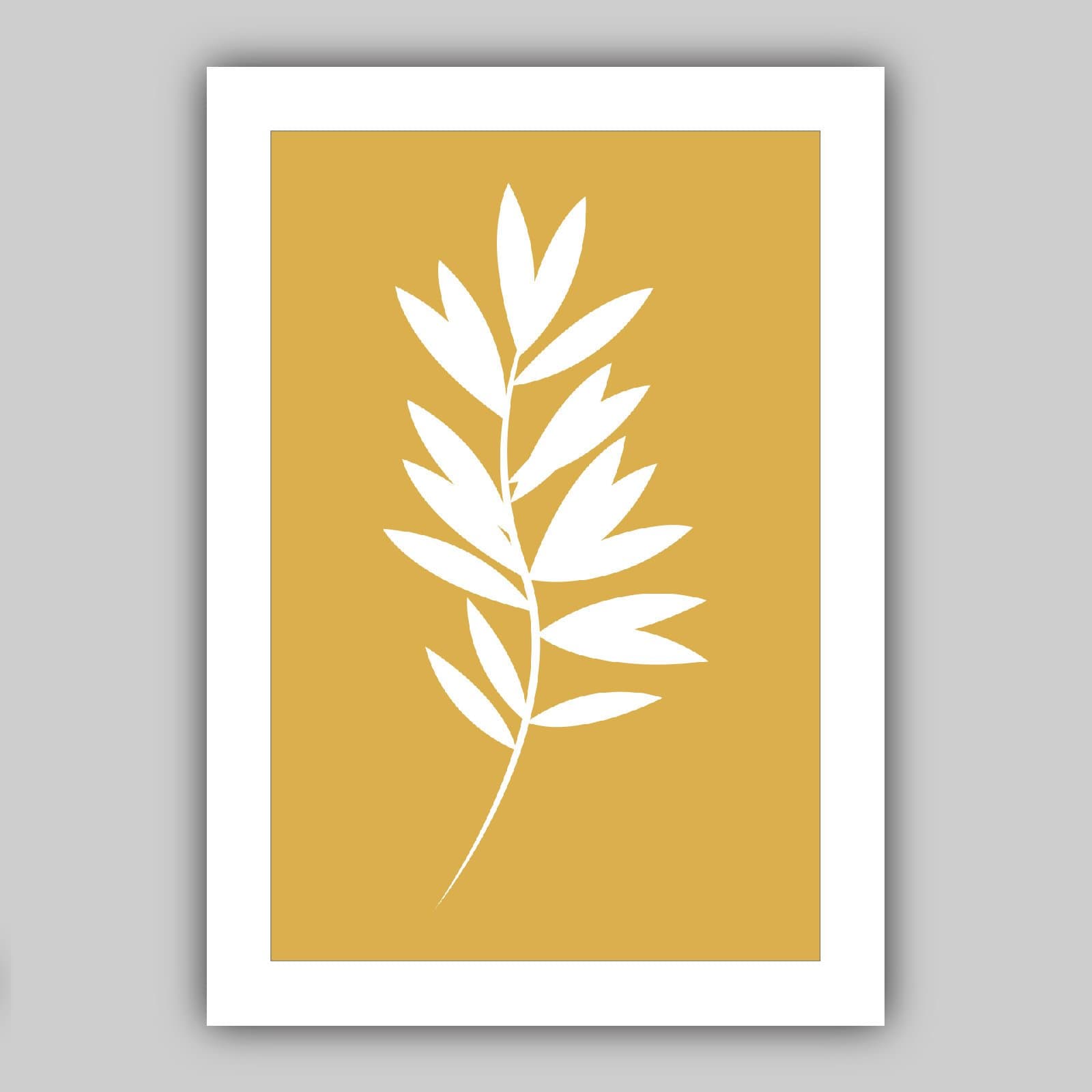 Set of 3 Grey Yellow and White Tropical LEAVES Gallery Wall Art Prints