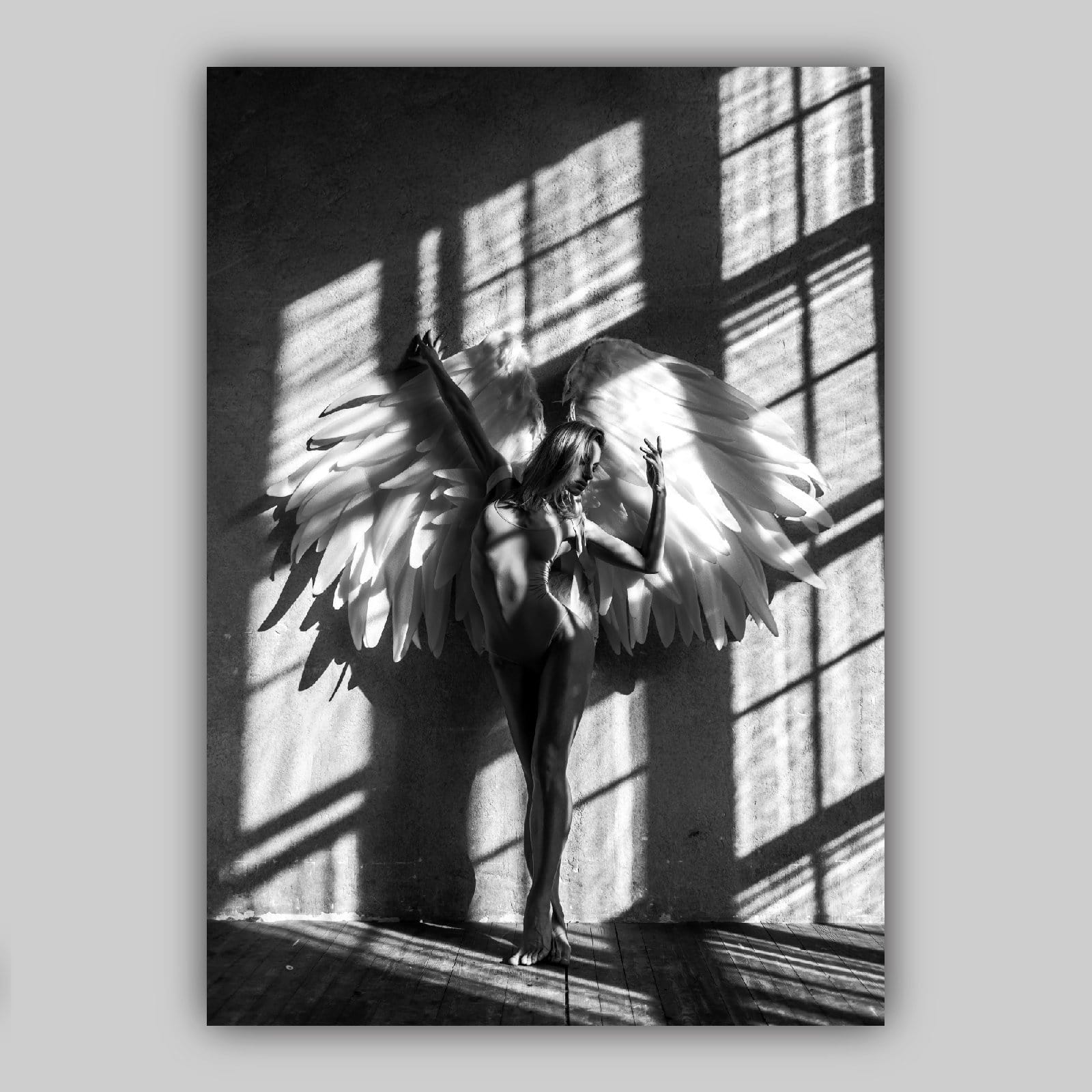 Set of 3 FASHION Woman Angel Wings Window Shadow Monochrome Black and White Photograph Gallery Wall Art Print Picture Poster