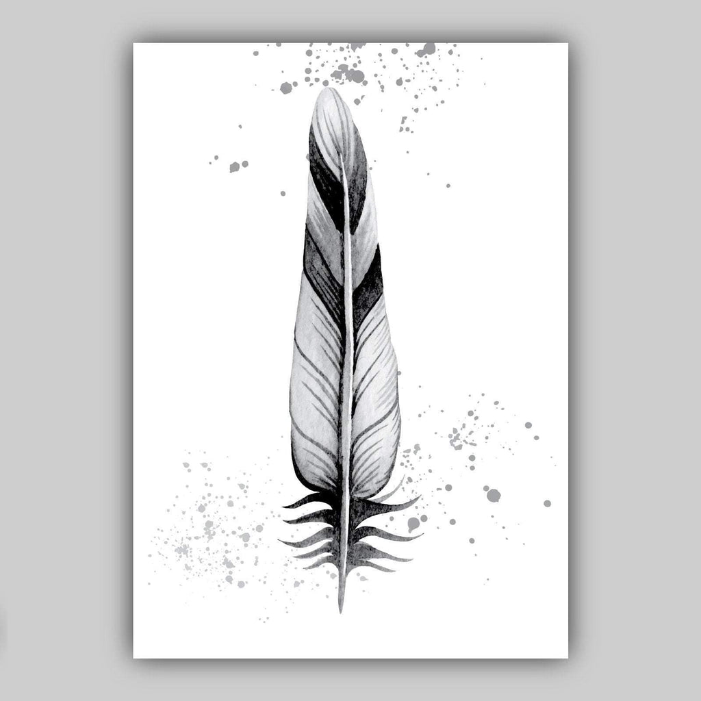 FEATHERS Set of 3 Gallery Wall Art Prints Watercolour Feather Sketch Scandinavian Posters Black and White Minimalist Artwork