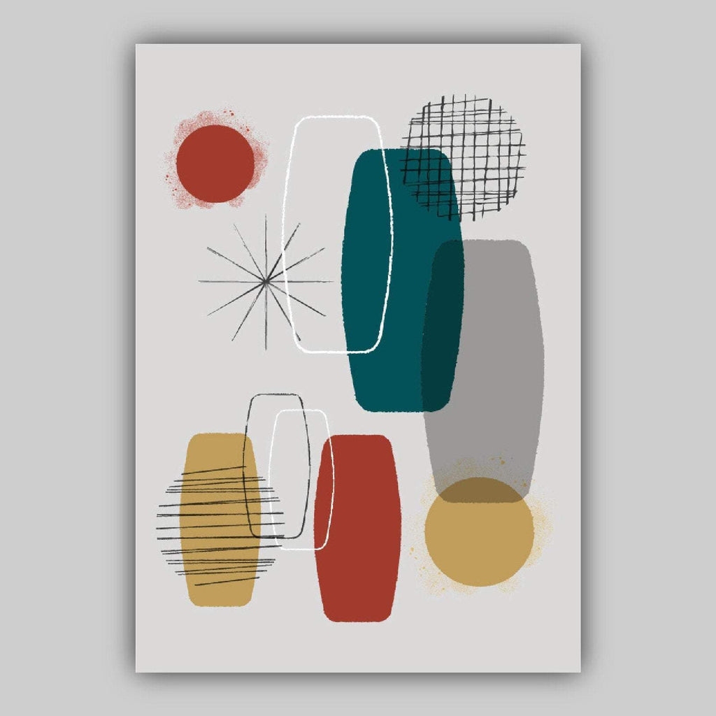 ABSTRACT GEOMETRIC Teal Grey and Red Mid Century Modern, Print Set, Set of Prints, Wall Art Print, Wall Art, Art Print Set, Prints ARTZE