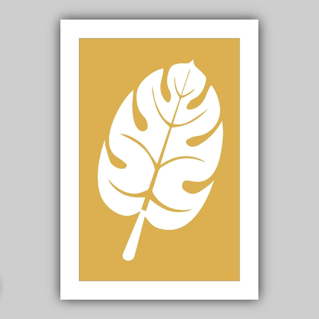 Set of 3 Yellow Grey and White Art Prints Tropical LEAVES MONSTERA Botanical Leaf Wall Scandinavian Pictures Posters Minimalist Artwork