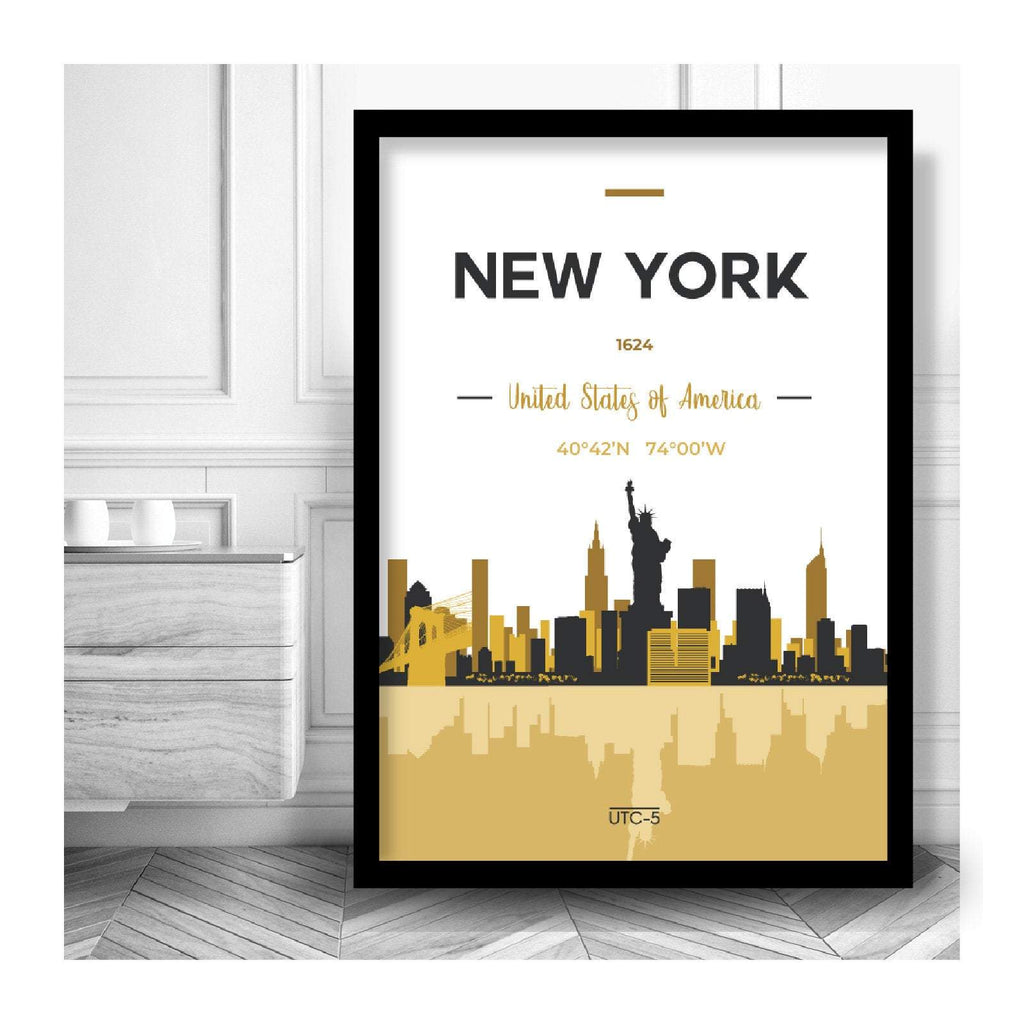 NEW YORK Skyline, New York Cityscape USA, Yellow and Grey Art Print wall Art Print poster artwork home decor