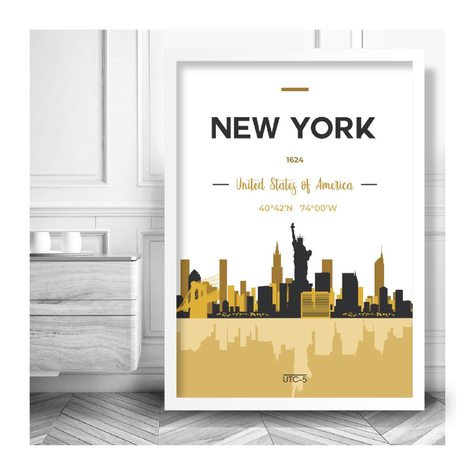 NEW YORK Skyline Cityscape USA, Yellow and Grey Art Print