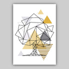 Set of 3 GEOMETRIC Yellow & Grey STAG Stag Head and Tree  Modern Art Prints