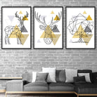 Set of 3 GEOMETRIC Yellow & Grey STAG Stag Head and Tree  Modern Art Prints