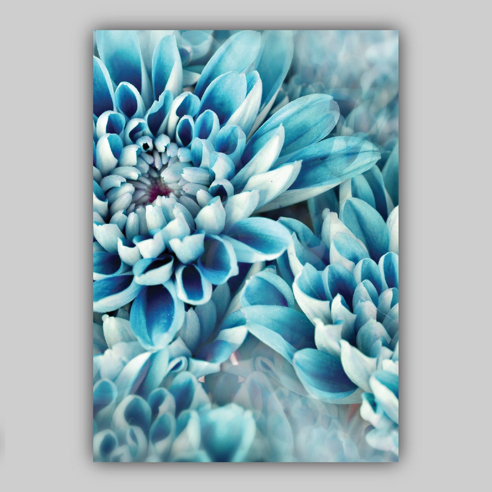 Set of 3 Abstract Art Prints of Aqua Turquoise Blue Botanical Flowers