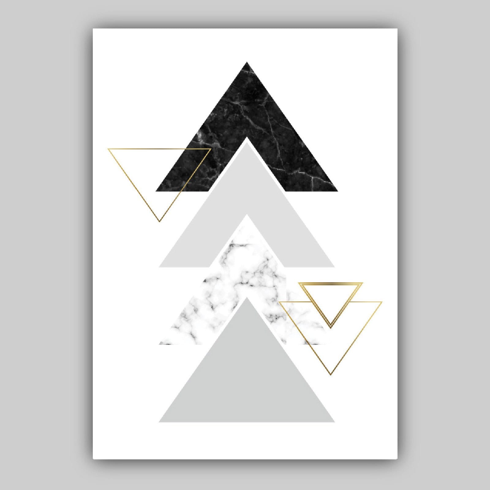 GEOMETRIC set of 3 Black Grey & Gold Effect Art Prints Abstract Triangles Pattern Wall Pictures Posters Artwork NO FOIL
