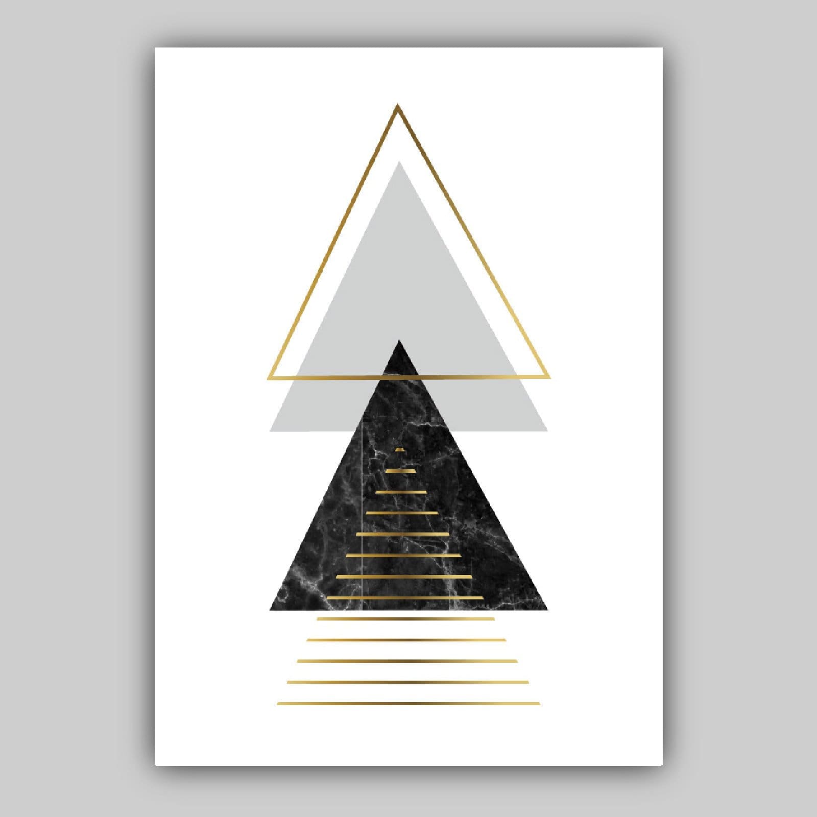 GEOMETRIC set of 3 Black Grey & Gold Effect Art Prints Abstract Triangles Pattern Wall Pictures Posters Artwork NO FOIL