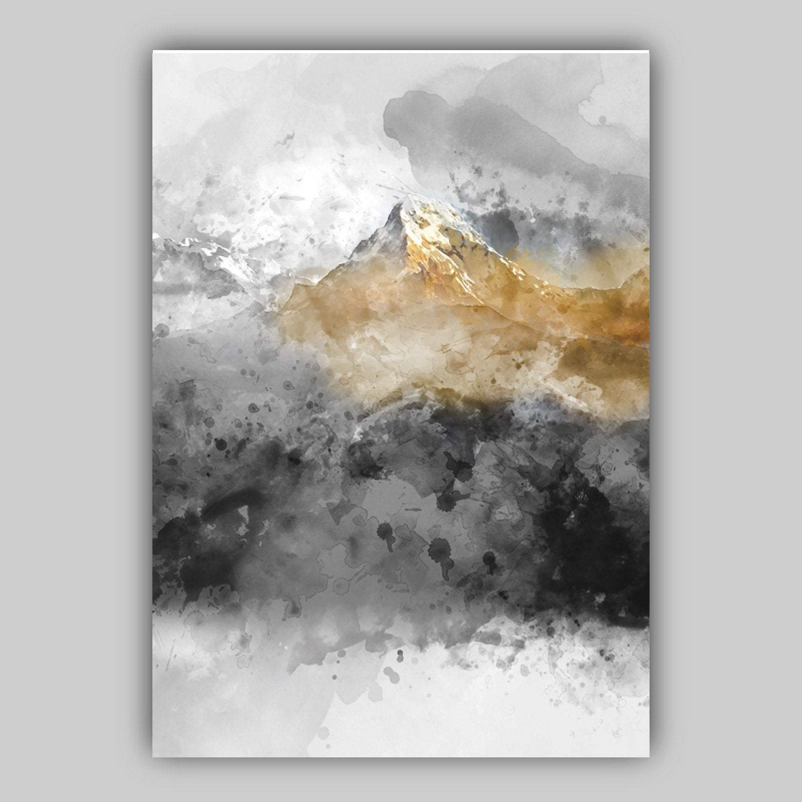 Set of 3 Abstract Art Prints of Paintings Black Grey Yellow Mountains Art Print