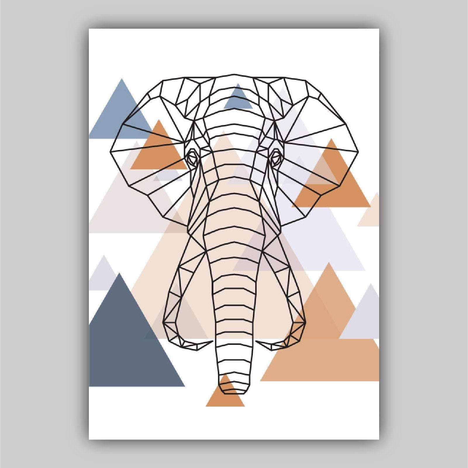 Set of 3 GEOMETRIC Copper & Blue ELEPHANT and Tree Modern Art Prints