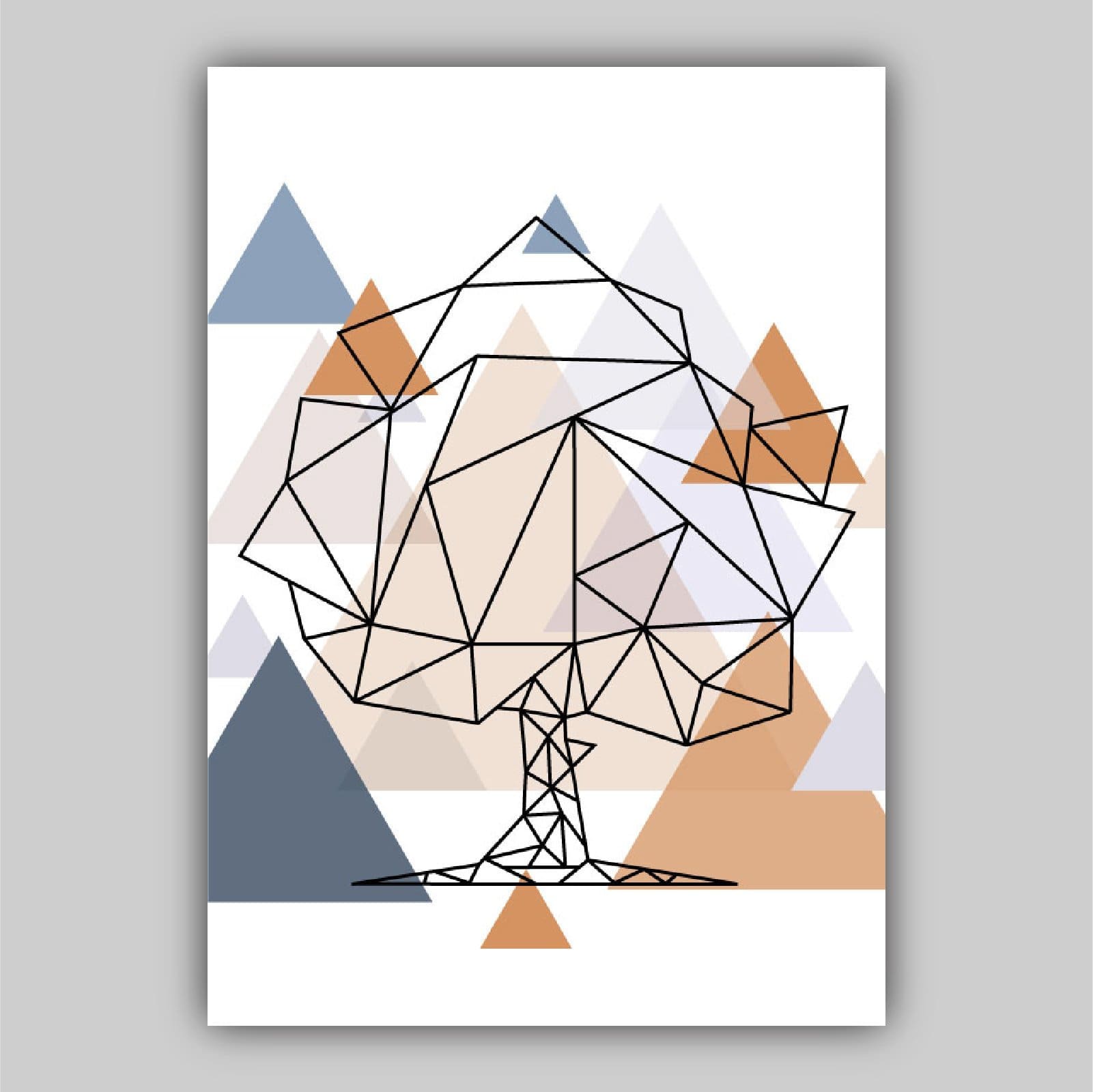 Set of 3 GEOMETRIC Copper & Blue ELEPHANT and Tree Modern Art Prints