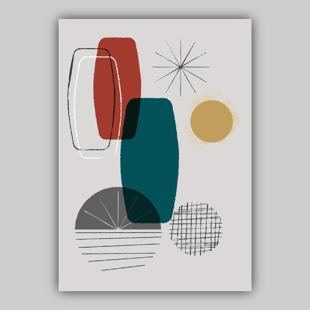 ABSTRACT GEOMETRIC Teal Grey and Red Mid Century Modern, Print Set, Set of Prints, Wall Art Print, Wall Art, Art Print Set, Prints ARTZE