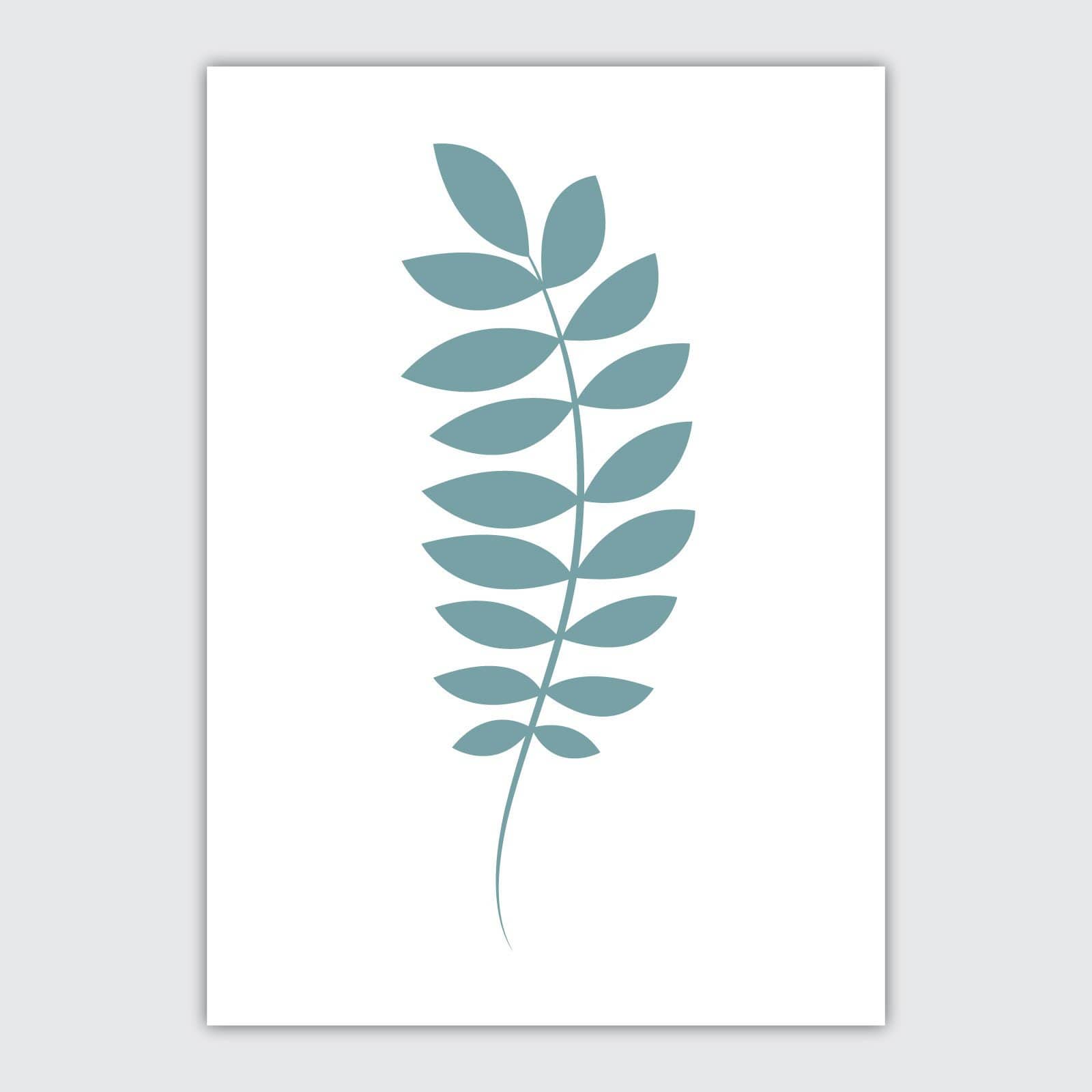 Set of 3 Duck Egg Blue and Grey Gallery Wall Art Prints Tropical FERN