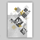 BOTANICAL Set of 3 Abstract GEOMETRIC Grey and Mustard Yellow Floral Prints