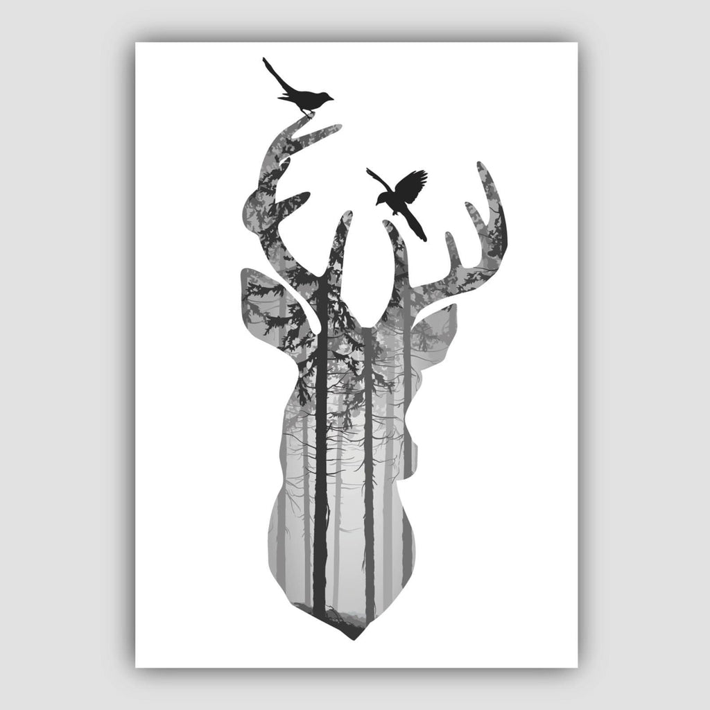 Set of 5 Scandinavian GEOMETRIC Gallery Wall Art Prints STAG deer Black & Grey Wall Pictures Posters Artwork