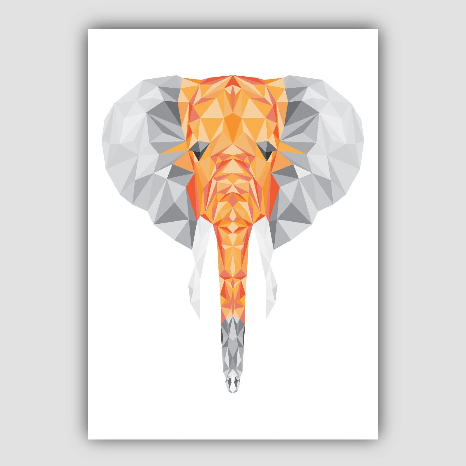 GEOMETRIC set of 3 ORANGE & Grey Art Prints Jungle Heads Giraffe Lion Elephant