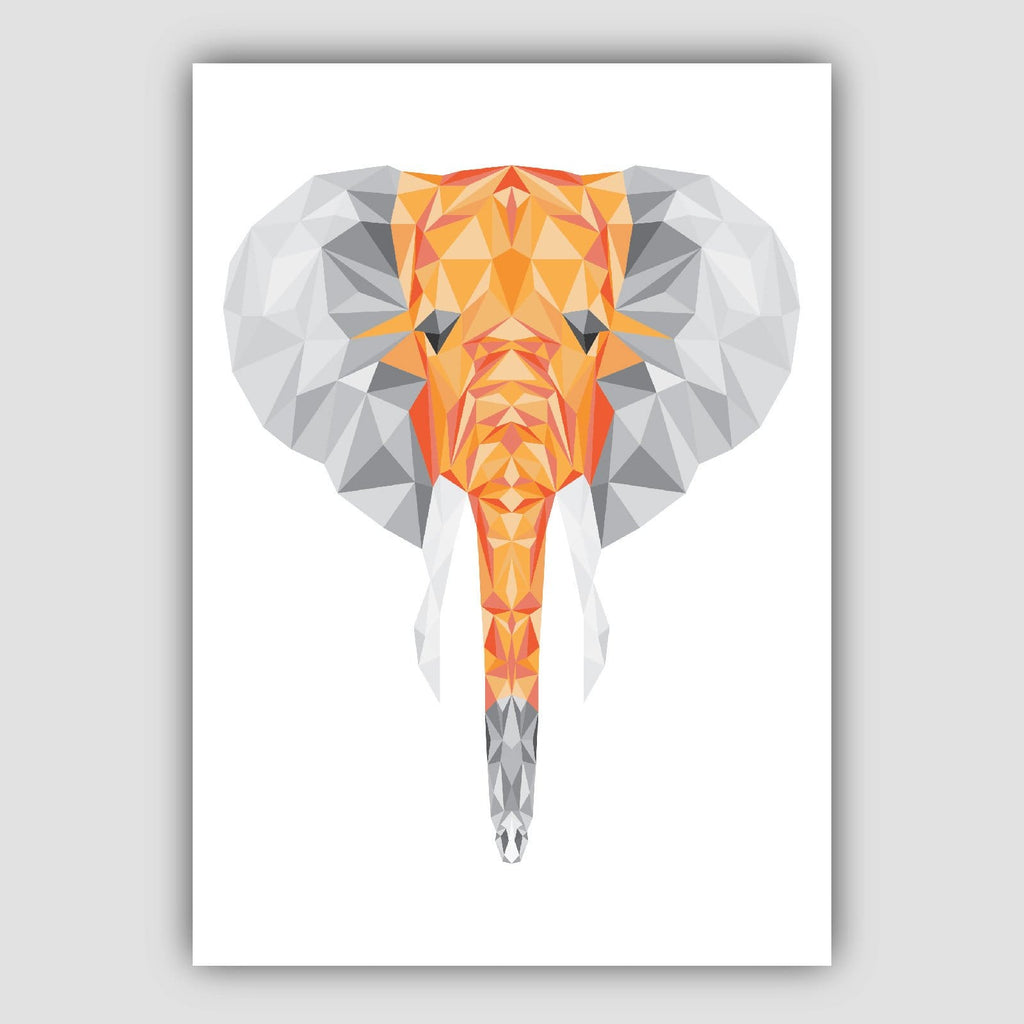 GEOMETRIC set of 3 ORANGE & Grey Art Prints Jungle Heads Giraffe Lion Elephant Wall Pictures Posters Artwork