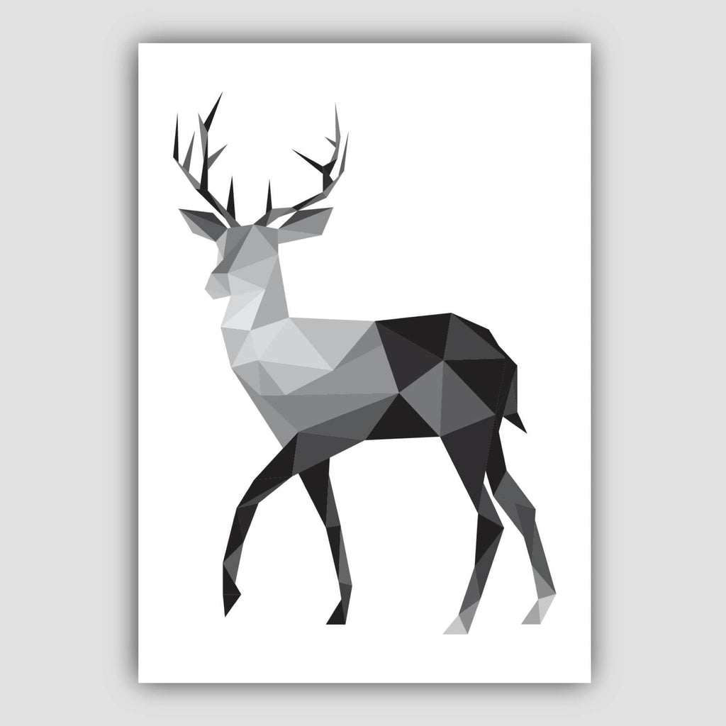 Set of 5 Scandinavian GEOMETRIC Gallery Wall Art Prints STAG deer Black & Grey Wall Pictures Posters Artwork