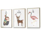 NURSERY Prints Set of 3 Tribal Wall Art Quote Prints Be Wise Owl Deer Flamingo / FRAMED Kids Wall Art / 427