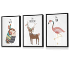 NURSERY Prints Set of 3 Tribal Wall Art Quote Prints Be Wise Owl Deer Flamingo / FRAMED Kids Wall Art | Artze Wall Art UK