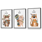 NURSERY Prints Set of 3 Tribal Wall Art Quote Prints Tiger, Monkey Be Curious Wall Art Quote Prints / FRAMED Kids Wall Art / 426
