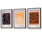 Matisse Floral Set of 3 FRAMED Wall Art Prints in Purple, Orange and Black | Artze Wall Art UK