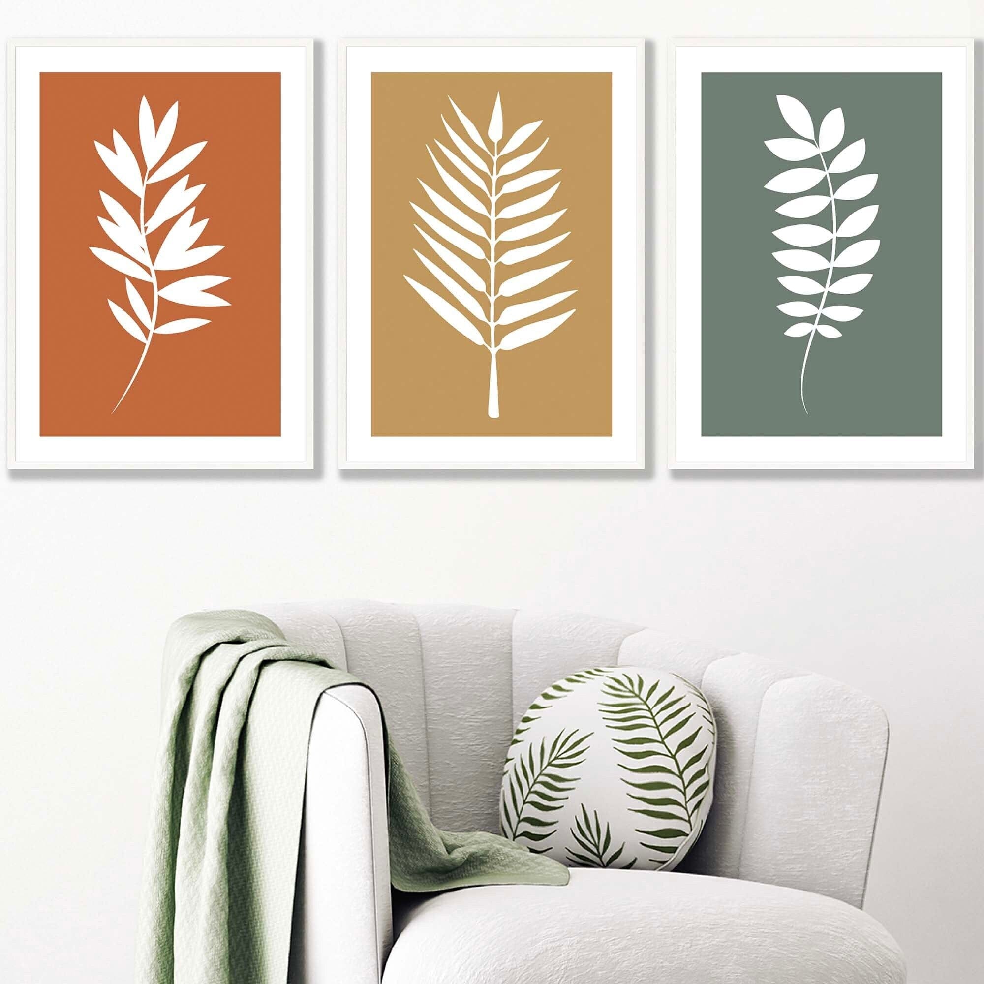Orange, Green and Yellow Graphical Leaves FRAMED Wall Art | Artze Wall Art UK