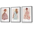 Set of 3 Fashion Figures Framed Wall Art Prints in Autumn Colours | Artze Wall Art UK