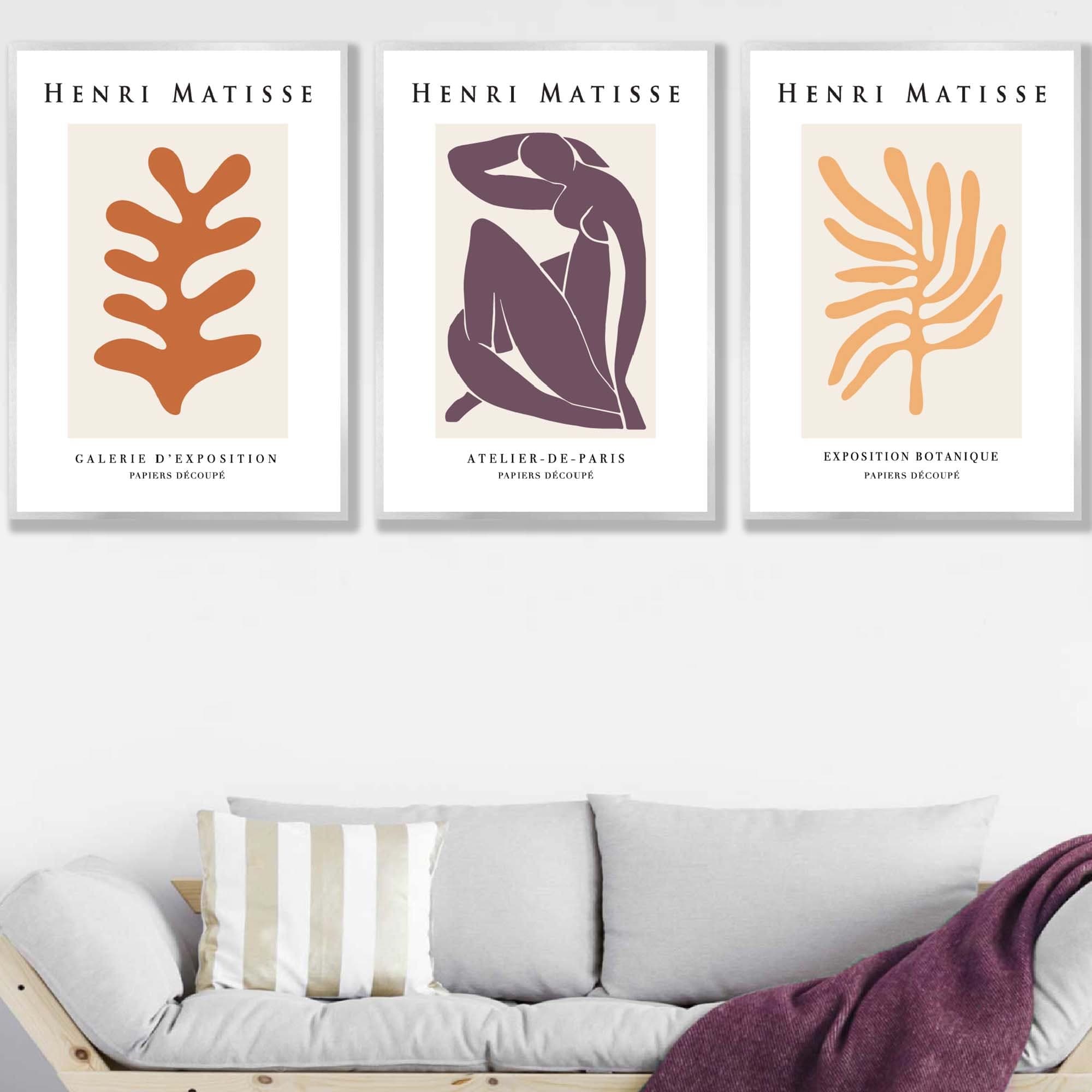 Matisse Floral and Nude Set of 3 FRAMED Wall Art Prints in Purple, Orange and Yellow | Artze Wall Art UK