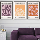 Matisse Floral Set of 3 FRAMED Wall Art Prints in Purple, Orange and Yellow Henri Matisse Cutouts Mid Century Modern