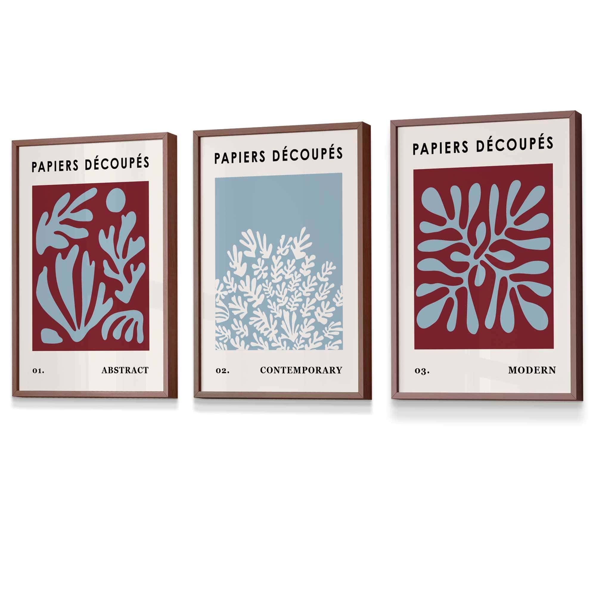 Matisse Floral Set of 3 FRAMED Wall Art Prints in Purple and Blue with Ivory | Artze Wall Art UK