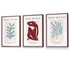 Matisse Floral and Nude Set of 3 FRAMED Wall Art Prints in Red and Light Blue Henri Matisse Cutouts Mid Century Modern | Artze Wall Art UK