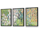 Set of 3 Abstract Cottage Garden Flowers in Green Wall Art Prints FRAMED Floral Art Prints / Posters