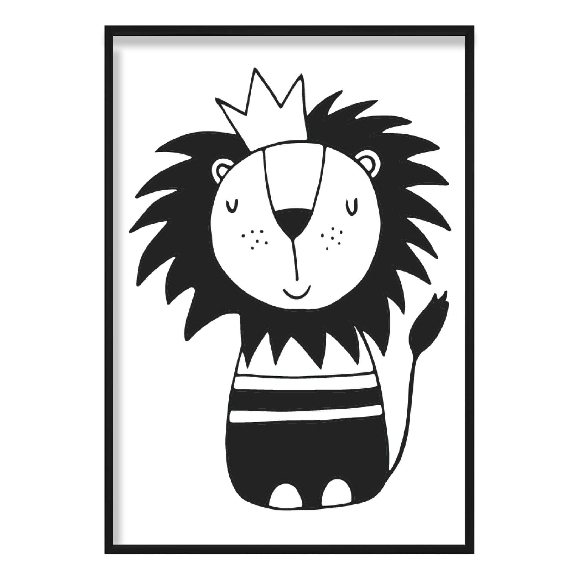 Lion Black & White Scandinavian Nursery Poster