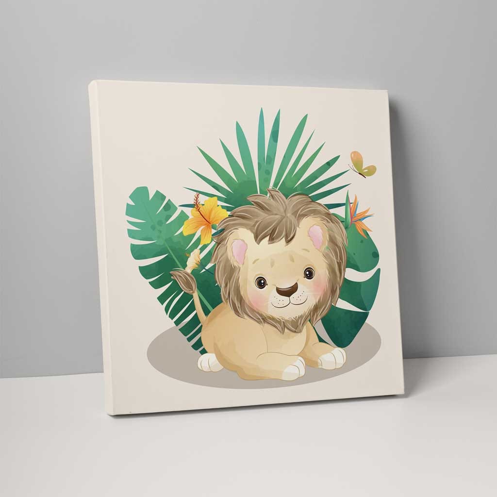 Tropical Jungle Lion Nursery Print on Canvas
