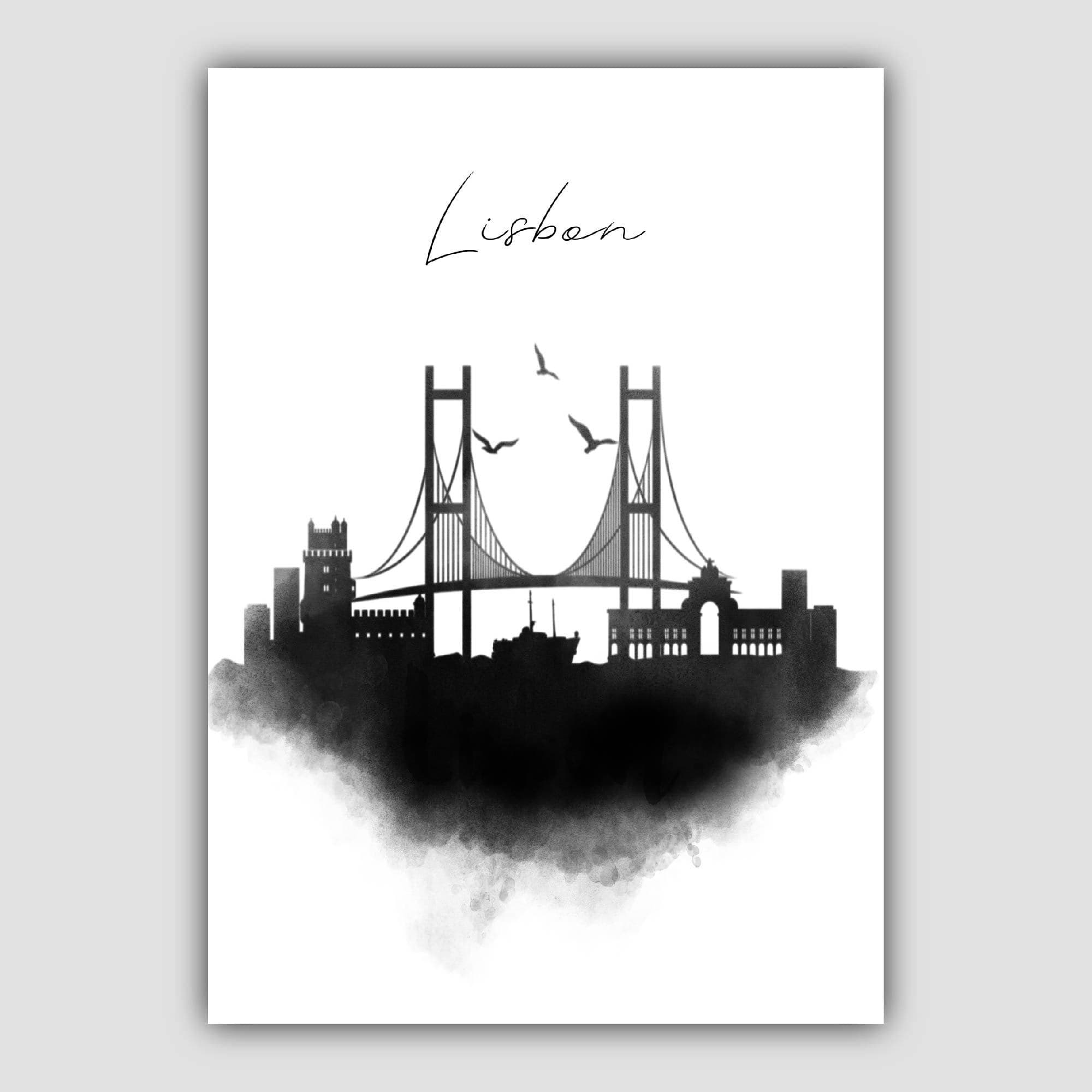 Lisbon Watercolour Skyline Cityscape Print