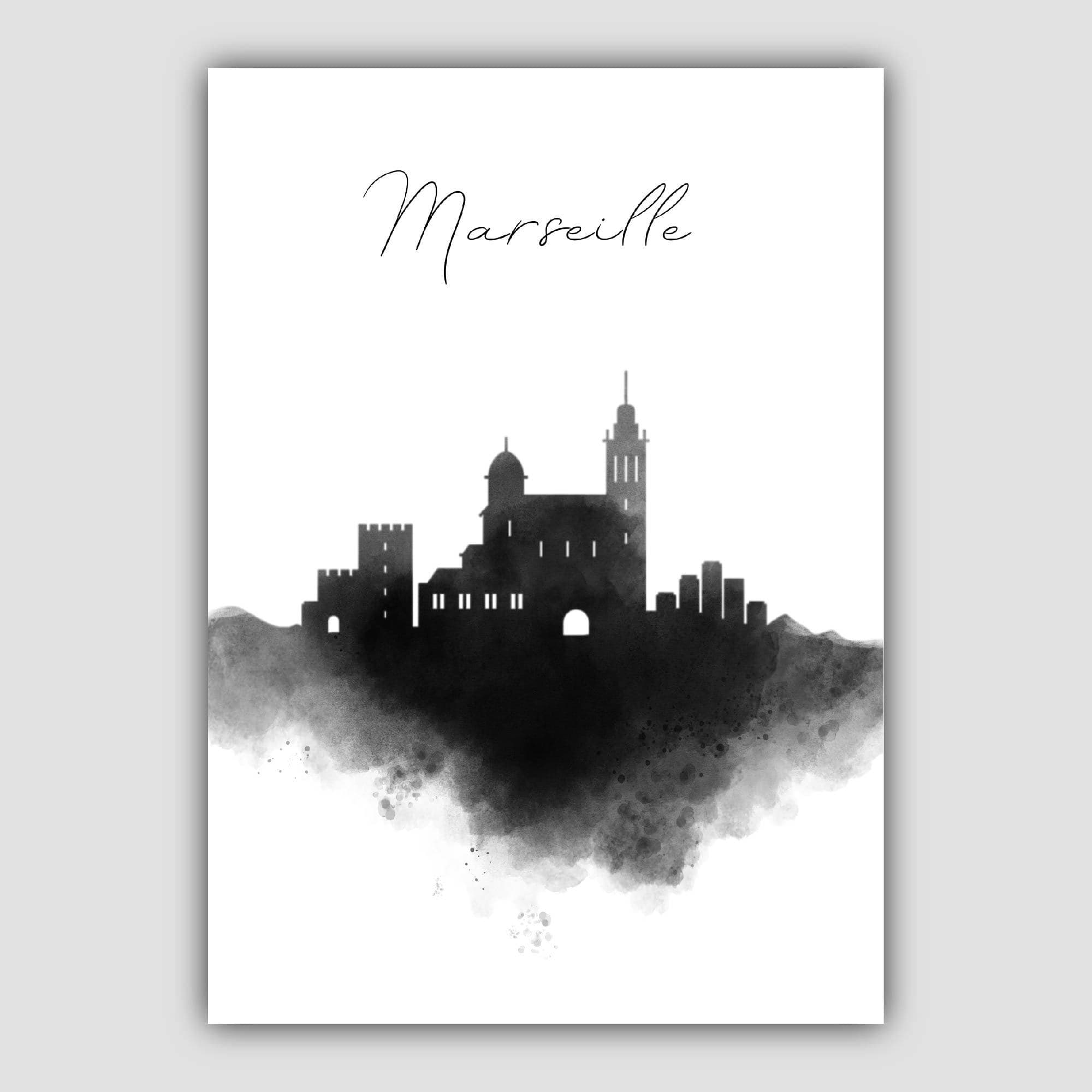 Marseille Watercolour Skyline Cityscape Print