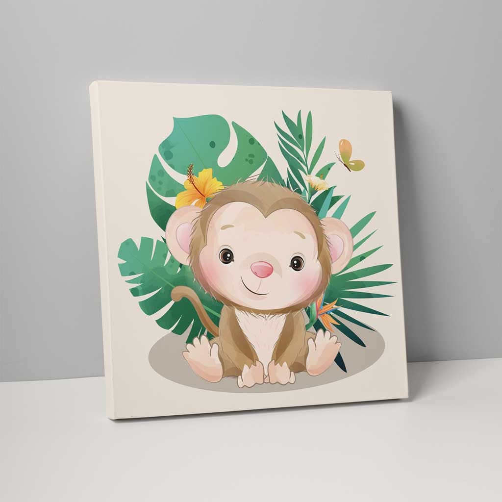 Tropical Jungle Monkey Nursery Print on Canvas