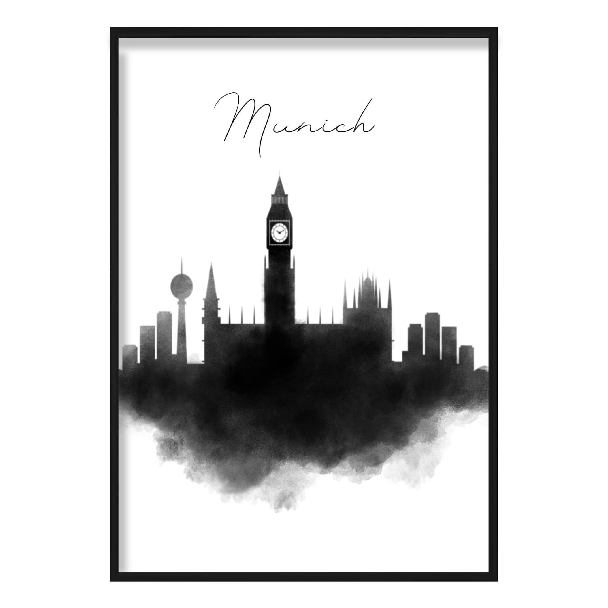 Munich Watercolour Skyline Cityscape Print