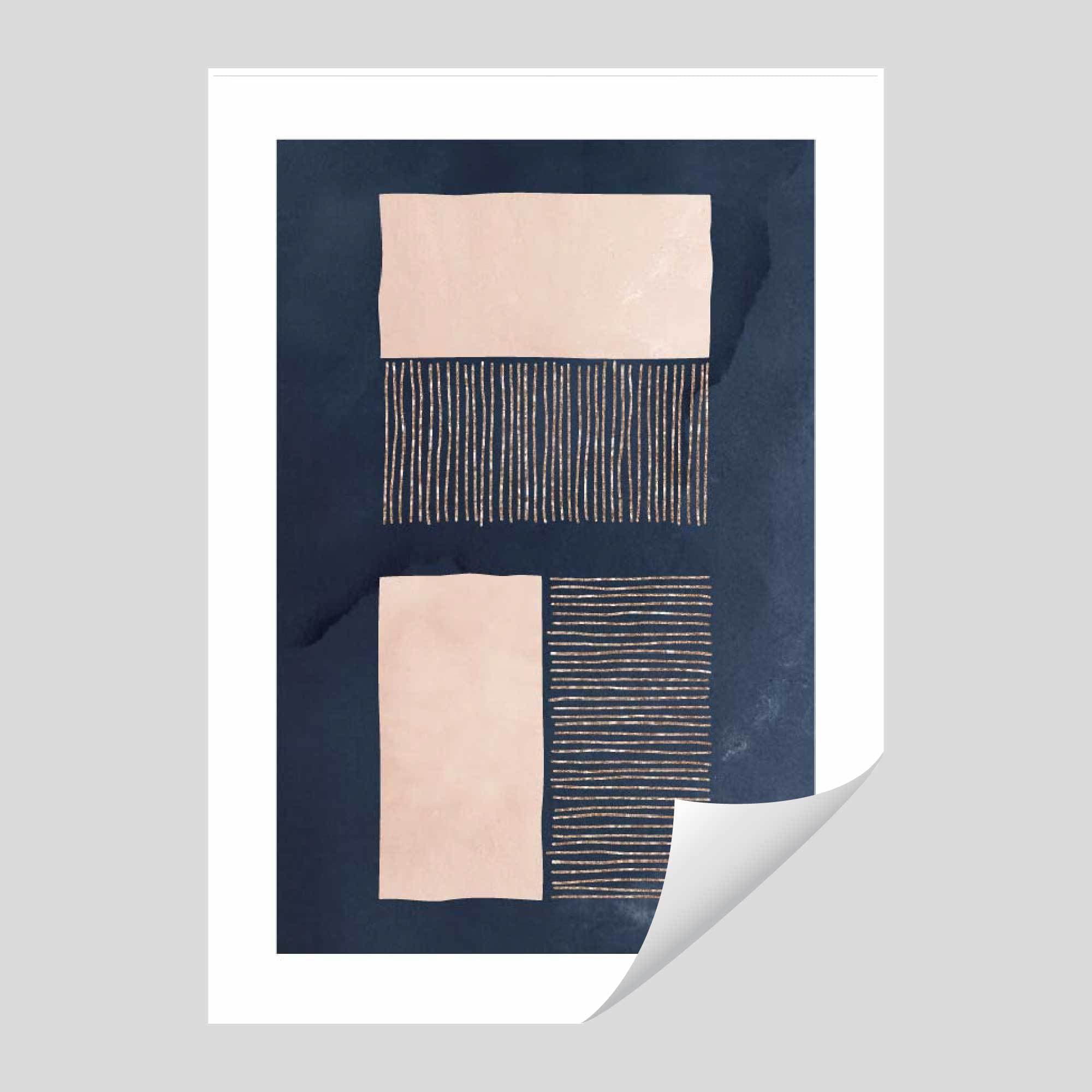 Lines & Squares Abstract Blue, Pink and Rose Gold Art Prints